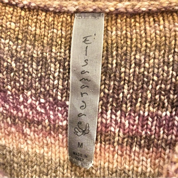 Anthropologie Elsamanda Italian Wool Cable‎ Knit Striped Sweater Brown Purple M - Picture 3 of 5